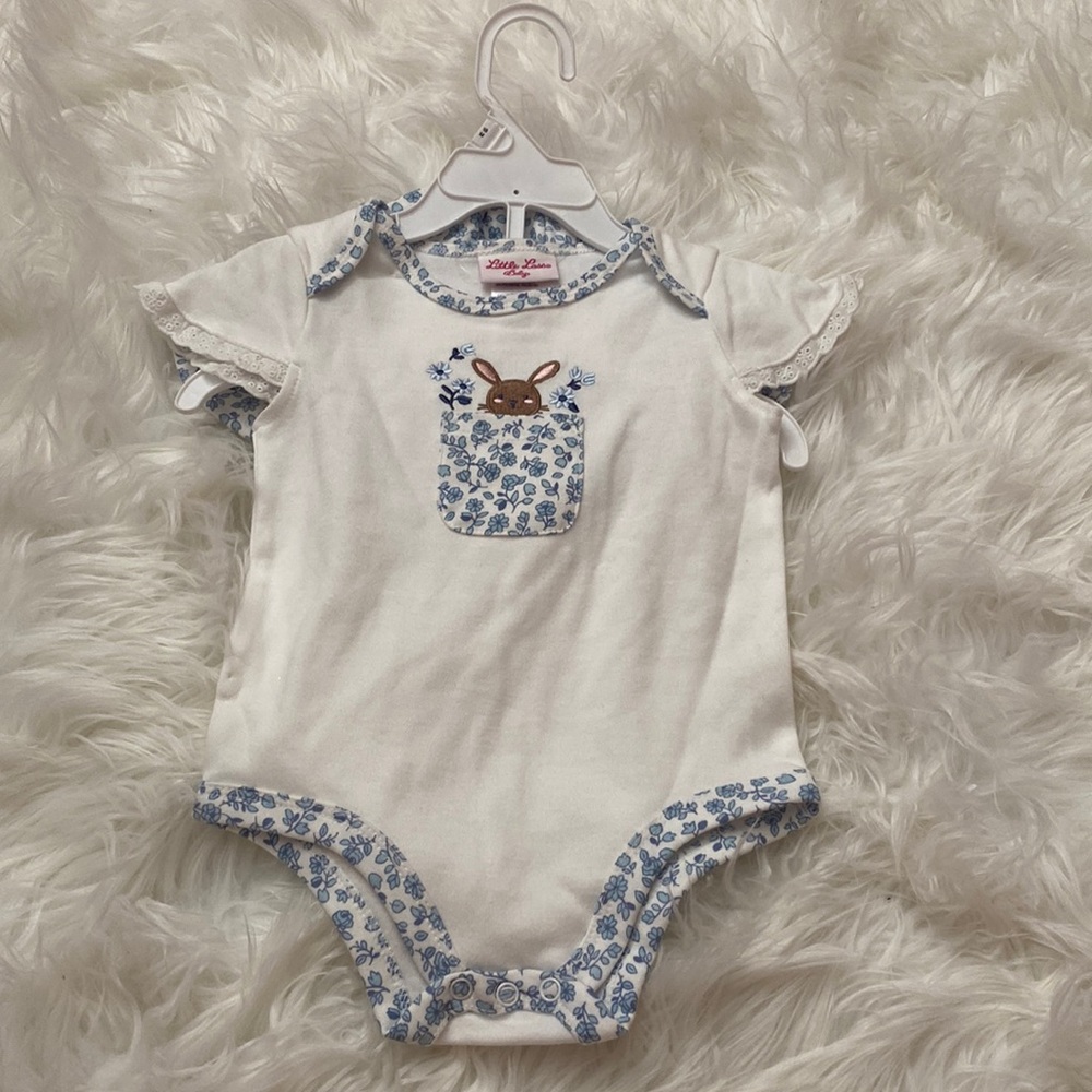 Little Lass baby, 18 months, blue and white